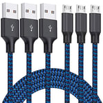 Lot de 3 câbles micro USB 3 m en nylon tressé pour charge rapide et synchronisation compatible avec Samsung Galaxy S7 S6 Edge, Kindle, smartphones Android, tablettes et plus