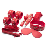 Red 7 pcs Adult Sexy BDSM Bondage Set Kit Hand Cuffs Mask Whip Rope Sex SM Toys