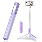 TONEOF 152CM Perche à Selfie, Tout-en-1 Perche Selfie Trépied avec Télécommande sans Fil, Extensible，Portable Trépied Selfie Stick pour iPhone et Samsung-Violet