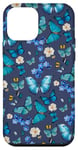 iPhone 12 mini Blue Butterflies on Navy Blue with Floral Accents Case