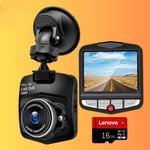 Dashcam Bilkamera Dashboard Full HD 16GB SD-kort Videoinspelare Black and16G