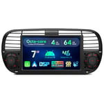 XTRONS Octa Android 13 Car Stereo 7 Inch 1 DIN DVD Player GPS Navigation Built-in 4G WIFI Car Play DSP RDS Radio Bluetooth Optional AHD CAM TPMS DVR DAB+ for Fiat 500 (2007-2015) Black