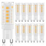 G9 LED-lampor Varmvitt, 3W, 300LM, 3000K, Ersättning 30W G9 Halogenlampa, Flimmerfri Ej Dimbar för Belysningsdekor, Krona, 10-pack