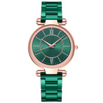 JZDH Women Montres Rose Gold Women's Montres Fashion INOX Quartz Montre Femmes Robe Roman Numéro Roman Horlogerie Montres Décoratives Décoratives pour Femmes (Color : Green)