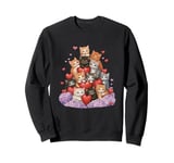 Valentines Day Cat with Flowers Hearts Cute Cat Women Girls Sweatshirt