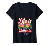 Womens Soho Souvenir / Proud New Yorker / 'Life Is Better In Soho!' V-Neck T-Shirt