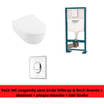 Villeroy&boch - Pack wc suspendu sans bride villeroy et boch Avento + abattant + plaque chromée + bâti Grohe - Blanc