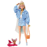 Barbie Dolls and Accessories, Barbie Extra Doll with Blue-Tipped Hair and Pet Chihuahua, Blue Paisley-Print Jacket, Toys and Gifts for Kids​​, HHN08