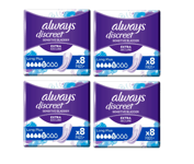 Always Discreet Long Plus Pads 8 Pads x 4