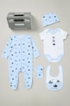 Rock A Bye Baby Boys Boat Print All in One Cotton 5-Piece Gift Set - Sky Blue - Size 3-6M