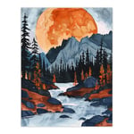 Artery8 Orange Harvest Moon Over Rocky Mountains Forest Living Room Large Wall Art Poster Print Thick Paper 18X24 Inch