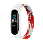 Bracelet Compatible pour Xiaomi Mi Band 7 6 5 4 3, Nylon Braided Stretch Solo Loop Bracelets Montre, Sport Remplacement Sangle avec Xiaomi Band Miband 7 5 6 4 3, rouge blanc, S