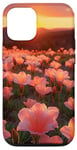 Coque pour iPhone 12/12 Pro Motif beau coucher de soleil sur le champ de fleurs de laurier