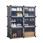 Mondeer Rangement Chaussure, Armoire à Chaussures, Étagère à Chaussures avec 6 Cubes en Plastique, Meuble à Chaussure pour Bottes, Boite à Chaussures Empilable Transparente, 83x31x93cm, Noir