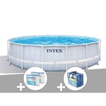 Kit piscine tubulaire Intex Chevron ronde 4,88 x 1,22 m + 6 cartouches de filtration + Bâche à bulles 4,88m x 4,88m x 1,22m Bleu