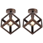 Axhup - Rétro Diamant Plafonnier Industrielle Cage en Métal et Bois E27 40W Noir 2PCS