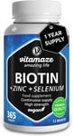 Biotin Hair Growth 10.000 mcg - with Selenium and Zinc - 365 Days Supply for... 