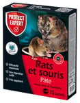 PROTECT EXPERT Anti Rats & Souris 150 g | Efficacité Maximale | 15 Pâtes | Lieux secs et humides | Agit dès la première Ingestion, Noir