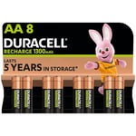 Duracell AA Rechargeable Batteries (Pack of 8), 1300 mAh NiMH, 2000 cycles, pre-charged, Long Lasting Power with a 0% plastic 100% recyclable packaging