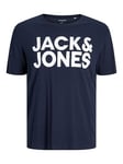 JACK & JONES Men Logo T-Shirt Plus Size | Round Neck Shortsleeve Shirt | Oversize JJECORP, Couleurs:Bleu-Marine, Size:8XL