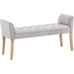 Décoshop26 - Banc banquette capitonné en tissu gris clair avec pieds en bois largeur 133cm