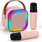 Mini karaokemaskin för barn Vuxna Bärbar Bluetooth Karaoke-högtalare med 2 trådlösa mikrofoner, bra present till flickor på födelsedag och familjefest