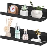 Étagère Murale, Étagère Douche sans Perçage, Étagère À Épices, Petite Étagère Rangement pour Cuisine, Chambre, Salon (Noire, 38x11x8cm, Lot de 2 Etagère)