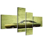 Impressions sur toile, vintage pour voiture, tableau moderne en 4 panneaux déjà encadrés, canvas, prêt à être suspendu, 160 x 70 cm