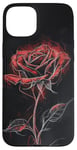 Coque pour iPhone 15 Plus Motif croquis de rose rouge, art floral, fleur unique