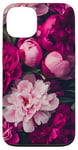 Coque pour iPhone 13 Motif fleur de pivoine magenta et rose pâle