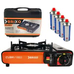 Brixo - Rechaud gaz portable 2200W cuba + 4 cartouches de gaz Camping - orange