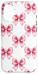 Coque pour iPhone 16 Aesthetic Pink Ribbons Bows Pattern Breast Cancer Awareness