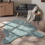 Tapis De Salon Tapis Poils Ras Monochrome Moderne Fausse Fourrure Forme Peau De Mouton Doux, Dimension:80x120 cm Forme de Fourrure, Couleur:Turquoise