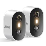 ANRAN 2 Pack Security Cameras Wireless Outdoor, 2K WiFi Surveillance Camera for Home Security, Battery Powered Cameras with Spotlight, Motion Detection, Color Night Vision, Works with Alexa, SD/Cloud