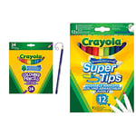 CRAYOLA Colouring Pencils - Assorted Colours (Pack of 24) & SuperTips Washable Markers - Assorted Colours (Pack of 12) | Premium Felt Tip Pens That Can Easily Wash Off Skin & Clothing