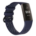 Fitbit Charge 3 sportigt ihåligt mjukt silikonplast armband med klassiskt lås, Storlek L - Mörk Blå