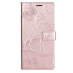GOGME Case for Huawei P50 Pro, Retro Embossed Butterfly Pattern Design Leather Wallet Flip Cover, Huawei P50 Pro Case [Card Slots] [Magnetic Closure] [Kickstand], Rose Gold