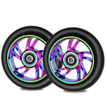 NONMON 2Pcs Roues de Trottinette 100mm 88A avec Roulements ABEC 9, Scooter Replacement PU Wheels et Bearings Paire de Roue pour Trottinette Freestyle Classique Pro Stunt Scooter - Coloré