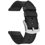 Fullmosa 20mm Watch Strap Leather & Silicone Hybrid, Sports Band Compatible with Samsung Galaxy Watch, Huawei Watch, Fossil Smart Watch, for Women and Men, Black Strap 20mm