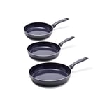 GreenPan, Torino Ceramic Non-Stick Frying Pan Set - 20 cm + 24 cm + 28 cm, Black