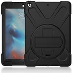 KUSEZJK Coque pour iPad Air & iPad 5, Antichoc Armure Robuste Étui avec Support Rotatif à 360 Degrés et Dragonne, TPU + PC Housse pour iPad Air & iPad 5 (Noir)