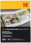 KODAK Photo Sticker Paper – Pack of 20 Sheets of Self-Adhesive Photo Paper – (A6) – Glossy Finish – 120 GSM – Compatible with Inkjet Printers – White