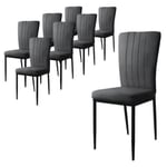 Lot de 8 chaises de salle à manger en velours doux gris avec dossier ergonomique