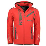 Geographical Norway Royaute Men - Veste Softshell Homme Impermeable - Manteau À Capuche Outdoor - Blouson Coupe Vent Tactique Resistant Hiver - Activites En Exterieur (Rouge Noir L)