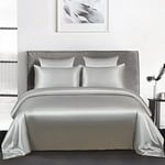 Michorinee Housse de Couette Satin 240 x 260 Gris Clair avec 2 Taies d'oreiller 65x65 cm Parure de Lit Adulte 2 Personnes Linge de Lit Satin de Soie Brillante avec Fermeture Éclair