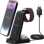 Trådlös laddare 3 i 1, trådlös laddare med 18W adapter för iPhone 14/14 Pro/14 Plus/14 Pro Max/13 Pro/13 Mini/12/11/X/8, Laddstation för