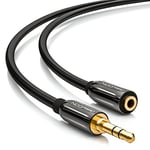 deleyCON 2m Stéréo Acoustique Câble D'extension Jack - Prise Jack 3,5mm vers Fiche Jack 3,5mm - AUX Câble Bouchon Métallique - Noir