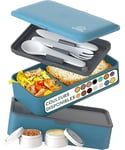 Umami Bento Lunch Box, 2 Pots à Sauce & Couverts en Bois Inclus, Lunchbox Micro-Ondable, Boîte à lunch Adulte, Boîte Repas Compartimentée, Boîte Bento Lunch Box, Bento Box