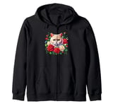 Roses Flowers British Cream Cat British Shorthair Cat Zip Hoodie