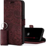 SURAZO Étui de Protection Fin magnétique pour Samsung Galaxy A35 - en Cuir véritable - Pliable - avec Compartiment pour Cartes, Protection RFID, Motif Floral - À Rabat - Bordeaux